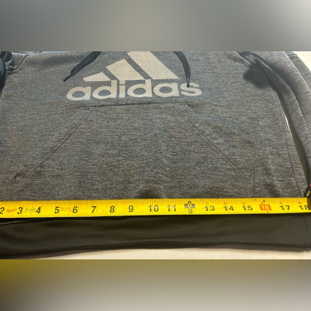 Adidas Unisex‎ Gray Black Long Sleeve Hoodie Sweatshirt Size M w/ Thumbholes - Picture 3 of 16